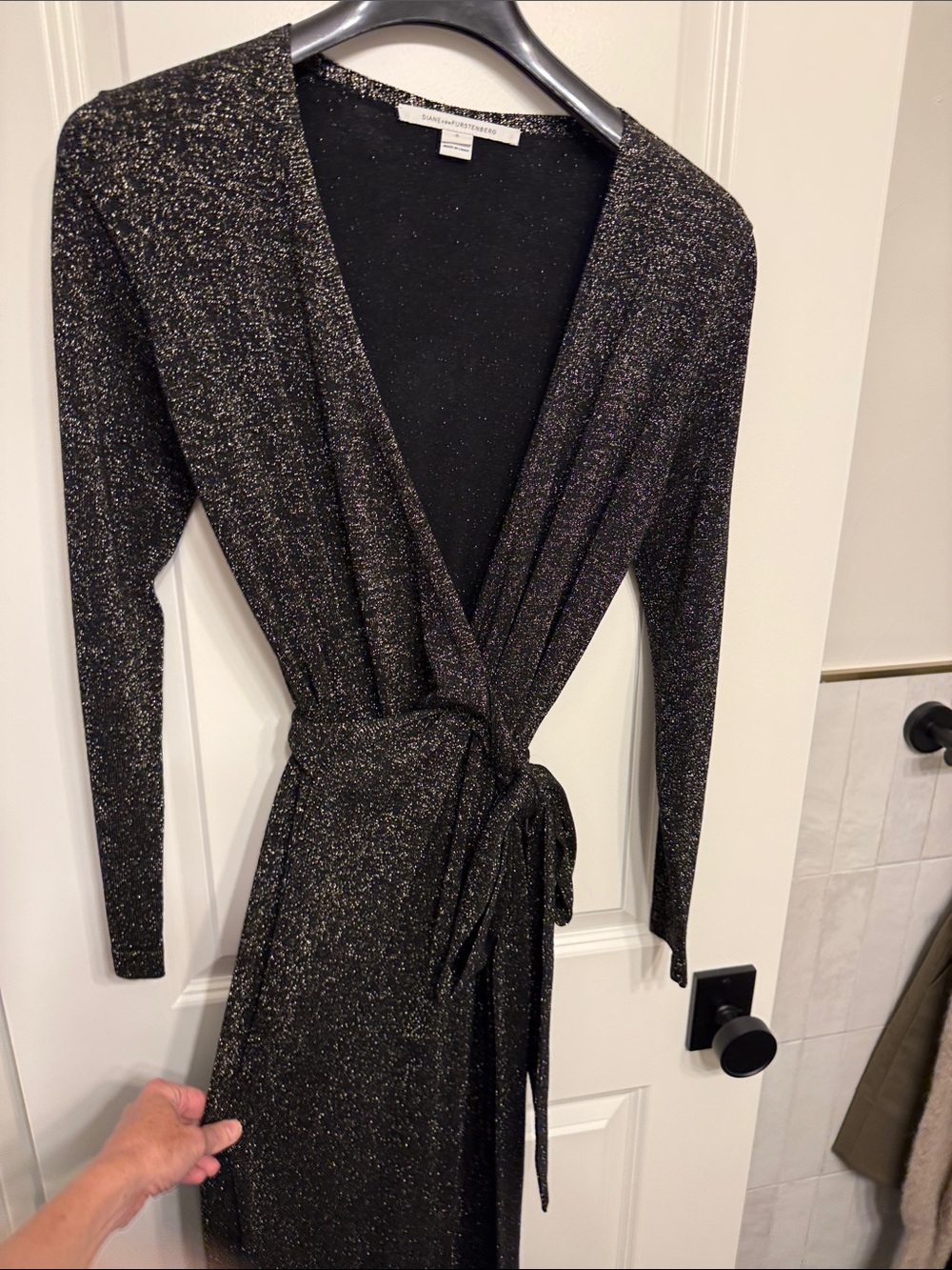 Diane Von Furstenberg Black and Gold Metallic Wrap Dress